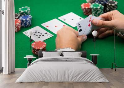 poker player with cards and chips at casino Wall mural