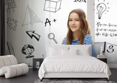 smiling teenage girl laptop computer and notebook Wall mural