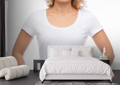 smiling woman in blank white t-shirt Wall mural