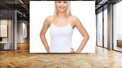 smiling woman in blank white t-shirt Wall mural