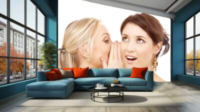 two smiling women whispering gossip Wall mural