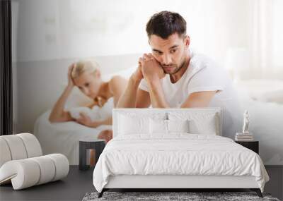 unhappy couple having problems at bedroom Wall mural