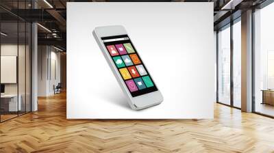 white smarthphone with application icons on screen Wall mural