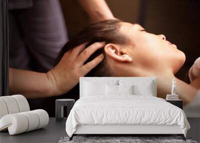 woman having head massage at spa Wall mural