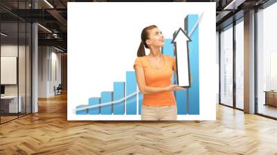 woman with rising graph and arrow directing up Wall mural