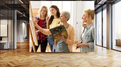 women with brushes painting at art school Wall mural