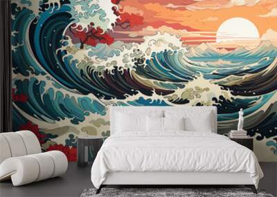 kanagawa japan waves pattern Wall mural