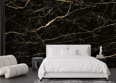 black marble background with yellow veins Wall mural