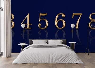 Golden numbers 1,2,3,4,5,6,7,8,9,9 on a blue background Wall mural