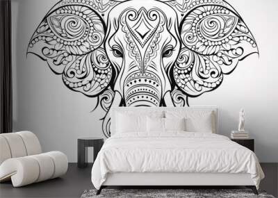 Hand drawn of elephant zentangle style on a white background. Coloring book for kids and adults.Antistress coloring page, print, emblem,logo or tattoo,design, decor, T-shirt. Wall mural