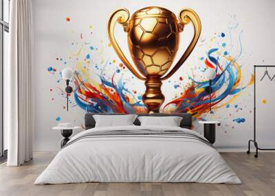 World and European Football Championship Cup in gold and rainbow confetti. Wall mural