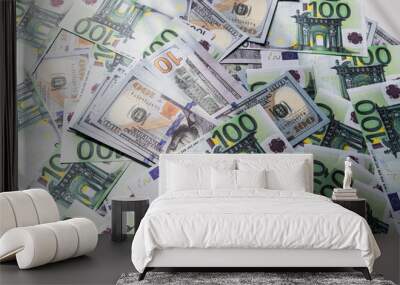 Banknotes 100 euros beautifully laid out. Euro euro money. European Union banking, financial savings. Wall mural