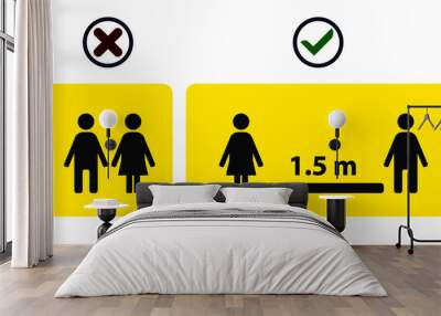 social distance concept.
1.5 meter rule. 2 rank rule.vector design EPS 10. Wall mural