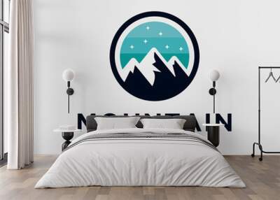 Mountain logo design inspiration, Mountain illustration, outdoor adventure . Vector graphic print for t shirt and other uses. - Vector Wall mural