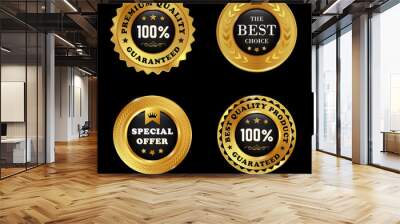 Set of premium quality golden labels with wreath element isolated on white background - vector Wall mural