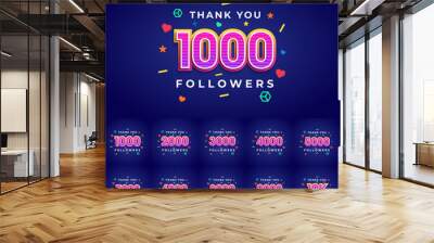 Thank you followers congratulation card. Vector illustration for Social Networks. Web user or blogger celebrates a large number of subscribers. - Vector Wall mural