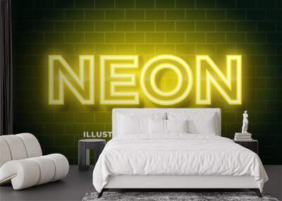 Yellow Neon 3d Text Effect Wall mural