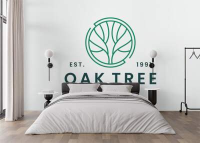 Oak tree logo vector icon illustration hipster vintage retro . Wall mural