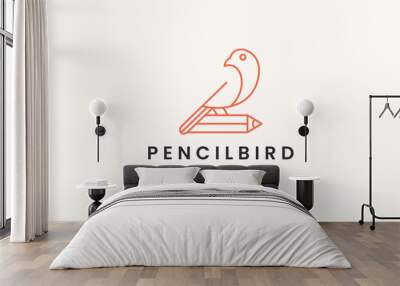 pencil bird logo idea icon design vector line art icon template . Wall mural