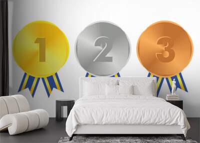 Winner Gold, Silver, Bronze. 1st 2nd 3rd medal first place second third Placement Achievement award winner badge guarantee winning prize ribbon symbol sign icon logo template  Wall mural