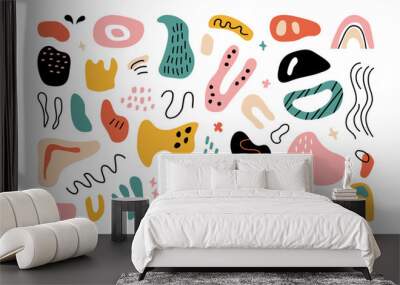 Abstract shape, modern doodle icon, cartoon contemporary set. Decoration blob, cute scribble, organic collection on white background. Graphic sketch texture hand drawn. Creative vector illustration Wall mural