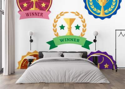 Colorful set of logo awards and cups. Vector illustration Wall mural