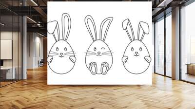 Easter egg vector line icon, ear and paw of bunny. Cute rabbit face, black outline cartoon animal character isolated on white background. Holiday simple illustration Wall mural