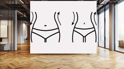 Fat and slim woman figure, before and after weight loss. Female body silhouette. Women waist, weight loss, diet, waistline line icon. Vector illustration Wall mural