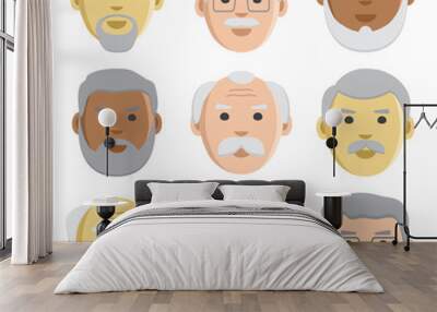 Flat set of faces old men, avatar, vector illustration Wall mural