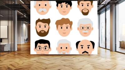 Flat set of young and old men, avatar, vector illustration Wall mural