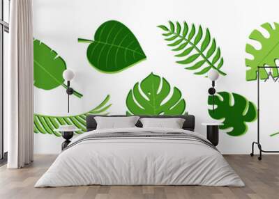 Green palm leaf vector icon, summer jungle set, exotic foliage, tropical plant isolated on white background. Nature illustration Wall mural