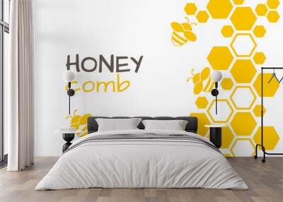 Honey abstract background with honeycomb and bee. Vector illustration Wall mural