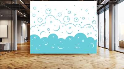 Line bubble foam background, bath soap pattern, shower water splash texture, laundry suds border outline design. Beer, gas, sea and blue cloud air. Cartoon abstract wash vector illustration Wall mural