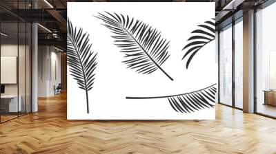 Palm leaf vector black silhouettes, summer branch plant jungle coconut tree, nature set icon isolated on white background. Tropic illustration Wall mural