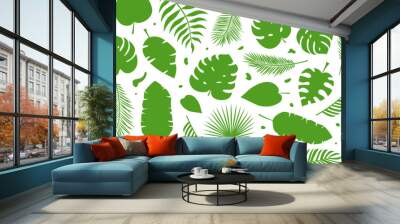 Palm leaves seamless pattern, jungle tropic background, summer banana tree, cute monstera, cartoon abstract hawaii forest, exotic leaf ornament, tropical floral print. Foliage vector illustration Wall mural