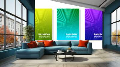 Rainbow set of abstract dynamic modern bright banners with different texture, template cover design. Space for your text with geometric circle patterns. Colored halftone gradient. Vector illustration Wall mural