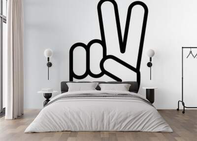 sign of victory or peace. hand gesture of human, black line icon. two fingers raised up. vector illu Wall mural