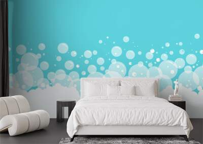 Soap bubbles and foam vector background, transparent suds pattern. Abstract illustration Wall mural