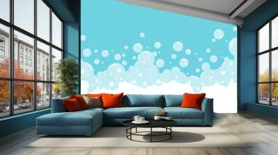 Suds, liquid soap bubbles and foam vector background. Abstract illustration Wall mural