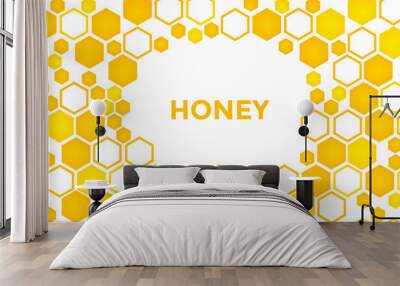 Sweet honey background, golden hexagons pattern. Frame for your text. Vector illustration Wall mural