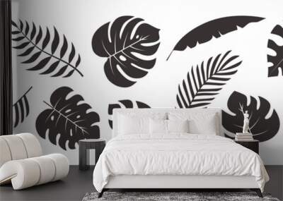 Tropical leaves vector set, black palm leaf doodle design isolated on white background. Nature exotic illustration Wall mural