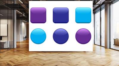 Web vector push button, glossy colorful icon, shiny square and circle isolated on white background. Cartoon game gradient illustration Wall mural