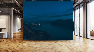 Viewpoint of a sunset over Lake Bourget in Aix-Les-Bains, in Savoie and its mountains Wall mural