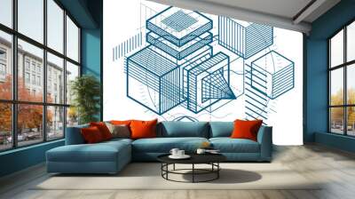 3d abstract vector isometric background. Layout of cubes, hexago Wall mural