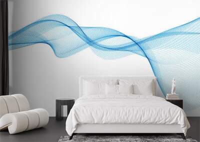 3d particles mesh array, sound wave flowing. Round points vector effect illustration. Blended mesh, 3d futuristic technology style. Wall mural