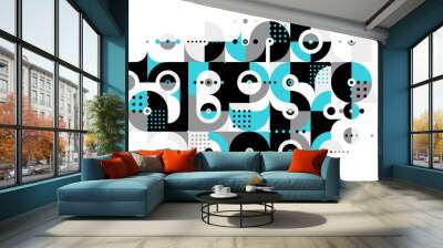 Abstract Bauhaus style trendy vector background, modular geometric tiles composition isolated, dotted mosaic with circles and triangles wallpaper. Wall mural