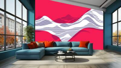 Abstract oriental Japanese art vector background in red color, traditional style design, wavy shapes and mountains terrain landscape, runny like sea lines. Wall mural