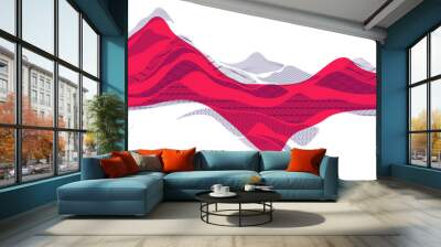 Abstract oriental Japanese art vector background in red color, traditional style design, wavy shapes and mountains terrain landscape, runny like sea lines. Wall mural