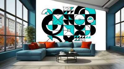 Abstract vector Bauhaus geometric background, tech engineering look like shapes and lines composition, mechanical engine industry style, network and digital data. Wall mural