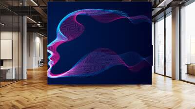 Artificial Intelligence, abstract artistic human head portrait made of dotted particles array, vector software digital visual interface. Digital soul, spirit of technological time. Wall mural